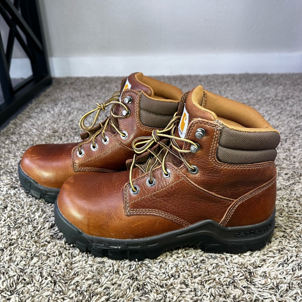 Carhartt CMF6395 Men's Size 8 Rugged Brown Leather Work Boots Composite Toe